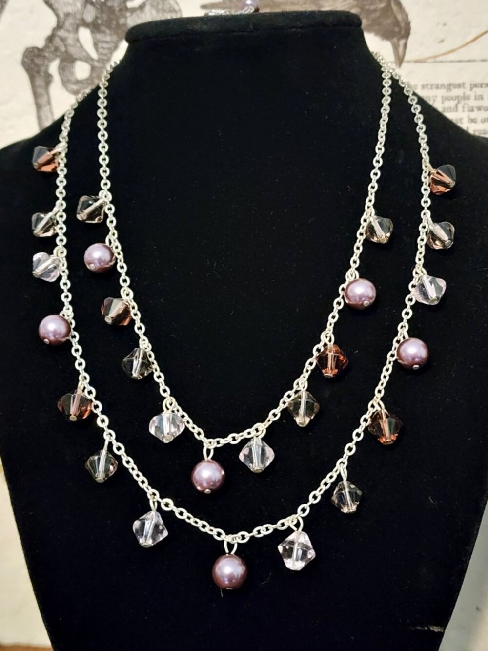 Adjustable Layered Necklace w/Purple and Clear Beads